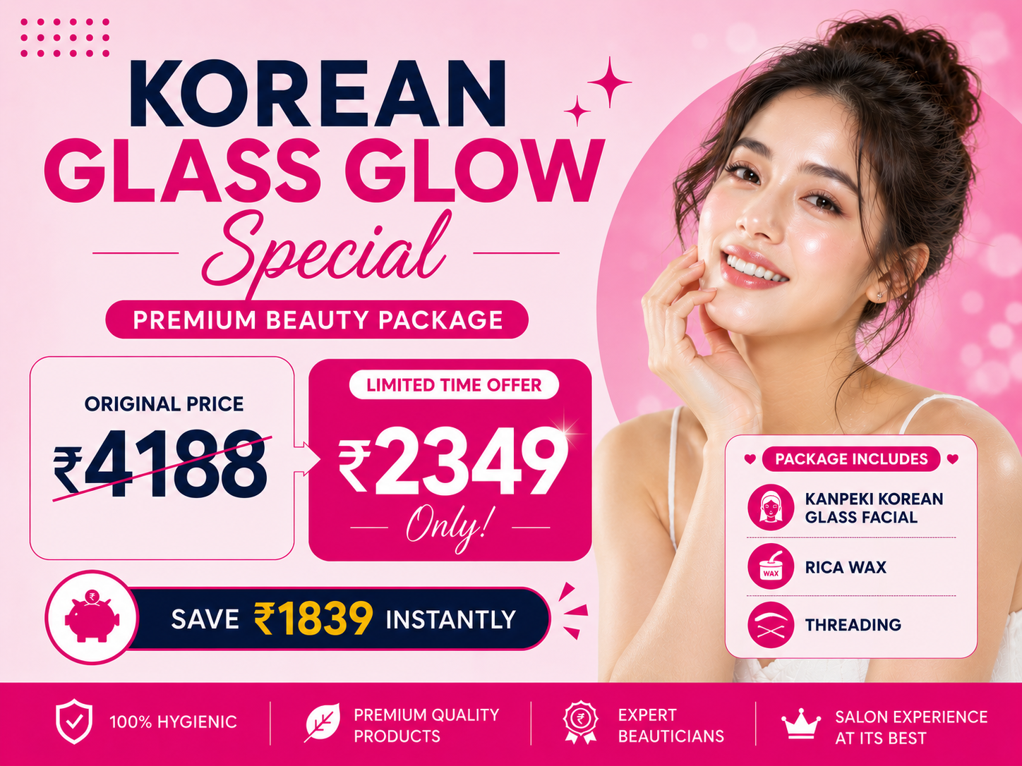 Korean Glass Glow Special -  Kanpeki Korean Facial + Rica Wax + Threading